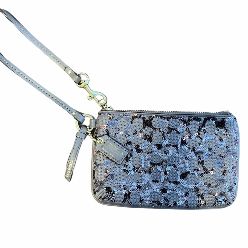 Coach Signature gray sequin Wristlet